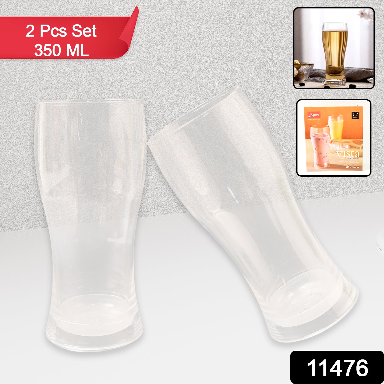 Apex Vista Unbreakable Pitcher Glass Set  350 Ml (Approx)  2-piece Apex Vista Unbreakable Pitcher Glass Set  350 Ml (Approx)  2-piece